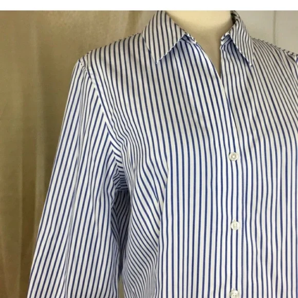 Jones New York Blue and White Fitted Button-Down Shirt - Picture 2 of 6
